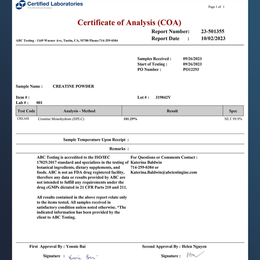 
                  
                    Longevity Creatine Certificate of Analysis
                  
                