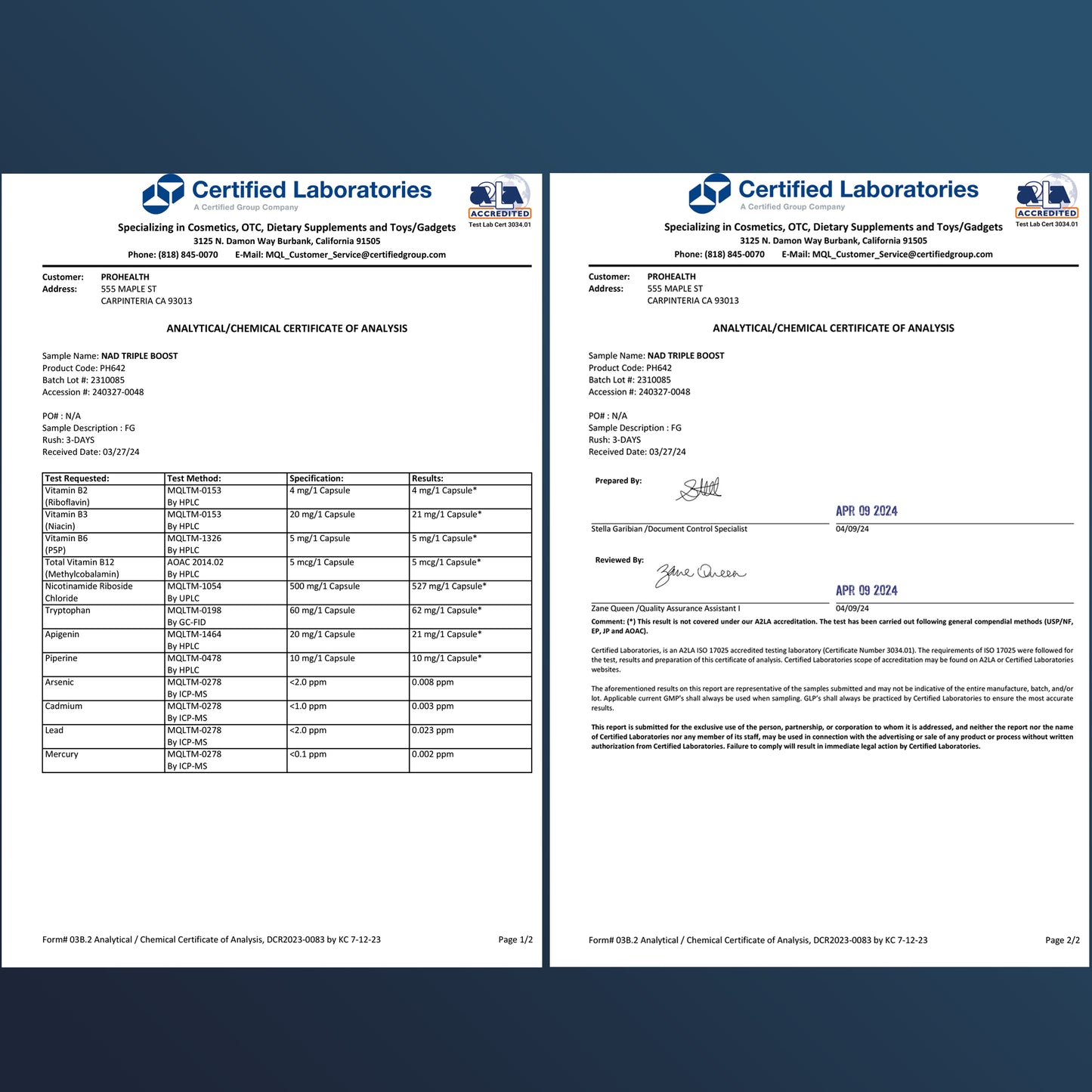 
                  
                    NAD+ Triple Boost Certificate of Analysis
                  
                