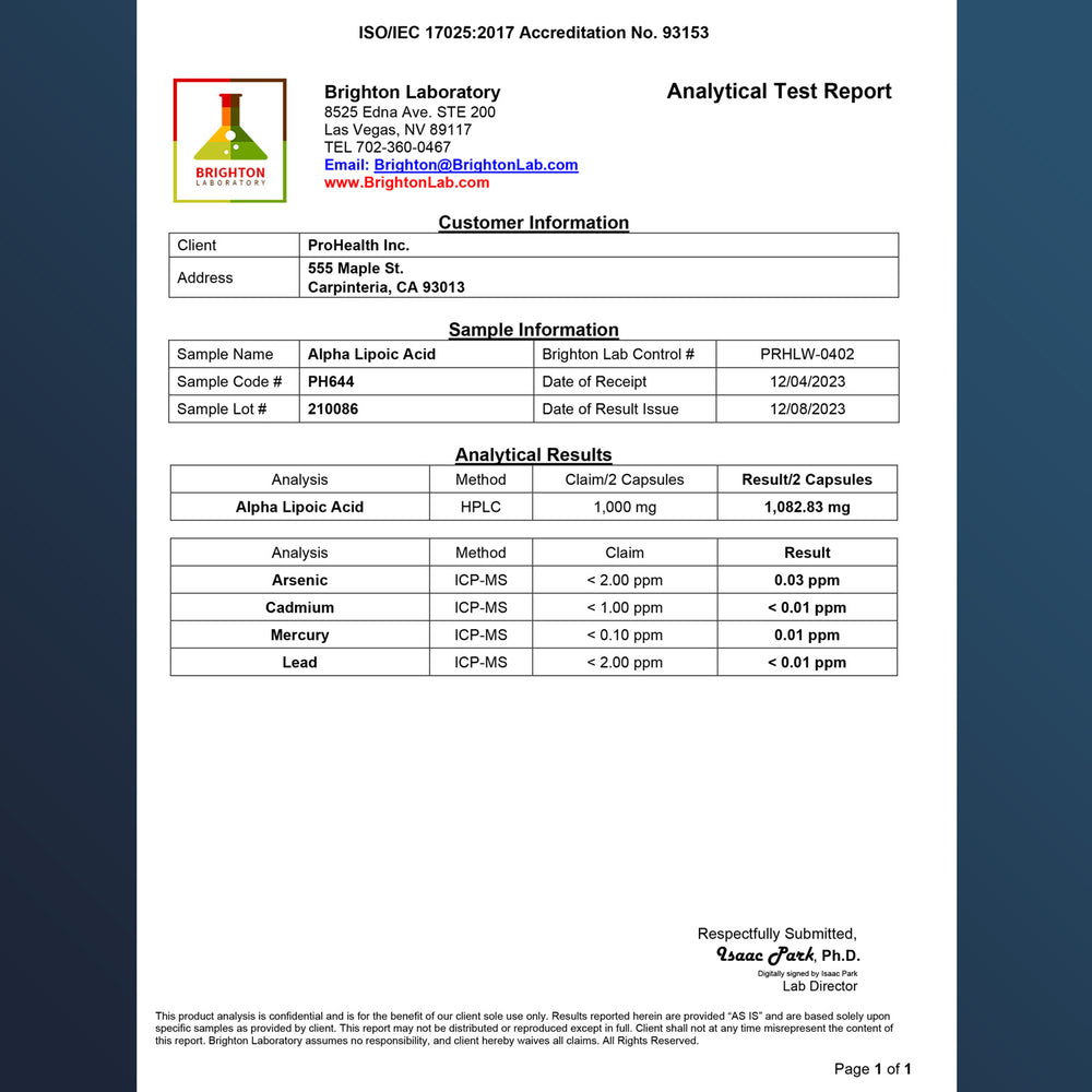 
                  
                    Alpha Lipoic Acid Certificate of Analysis
                  
                