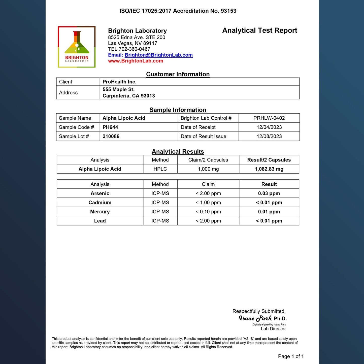 
                  
                    Alpha Lipoic Acid Certificate of Analysis
                  
                