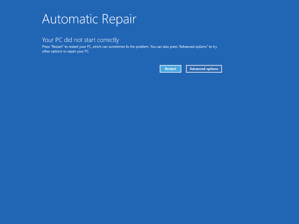 Shows the Automatic Repair screen, with the "Advanced options" button highlighted.