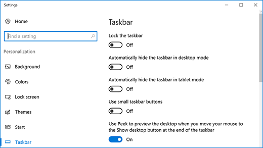 Taskbar settings