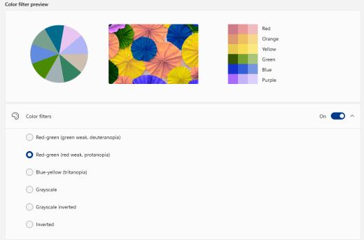 Windows 11 color filter settings