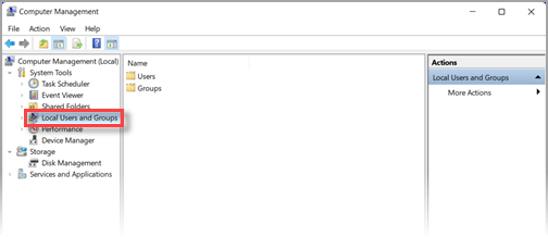The Computer Management screen in Windows 11, with Local Users and Groups highlighted.
